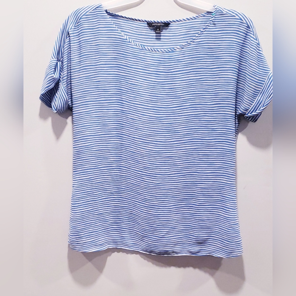 Banana Republic White and Blue Stripes Cheer Top